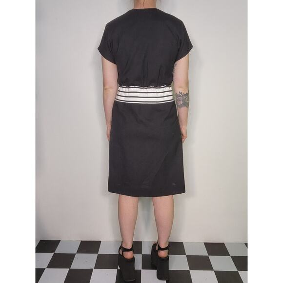 50s Vtg Kevin Stuart Petite Black White Mod Midi Business Collared Dress Sz Sm - Picture 6 of 10